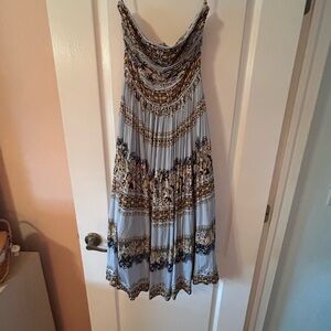 White House Black Market Strapless Dress with Blue and Gold Accents